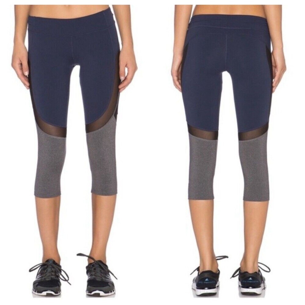 alo Yoga Curvature Capri Navy Gray‎ Mesh Leggings No Size Tag XS
